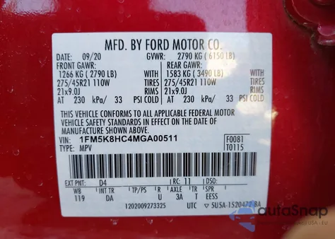 2021 Ford Explorer Platinum z USA, uszkodzony, nr VIN 1FM5K8HC4MGA00511